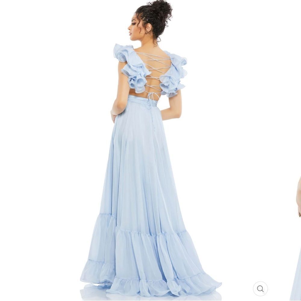 NWT Mac Duggal 67911 Ruffled Tiered Cut Out Chiffon Gown Dress Blue 2 - Picture 5 of 15